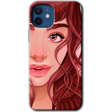 iPhone 12 Mini Kılıf Hd Desen Baskılı Arka Kapak + Esnek Nano Cam - Kızıl Kız