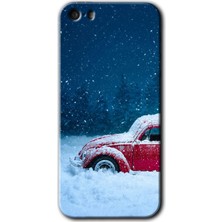 iPhone 5s Kılıf Hd Desen Baskılı Arka Kapak + Esnek Nano Cam - Karlı Vosvos