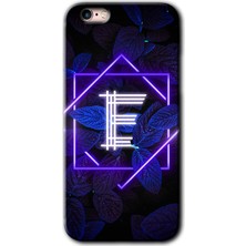 iPhone 6 Kılıf Hd Desen Baskılı Arka Kapak + Esnek Nano Cam - Dark Neon Yaprak E Harfi