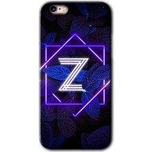 iPhone 6s Plus Kılıf Hd Desen Baskılı Arka Kapak + Esnek Nano Cam - Dark Neon Yaprak Z Harfi
