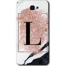 Gramaphone Galaxy J7 Prime Kılıf Hd Desen Baskılı Arka Kapak + Kırılmaz Cam - Pembe Mermer Desenli L Harfi