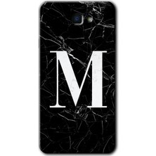 Gramaphone Galaxy J7 Prime 2 Kılıf Hd Desen Baskılı Arka Kapak + Kırılmaz Cam - Siyah Mermer Desenli M Harfi