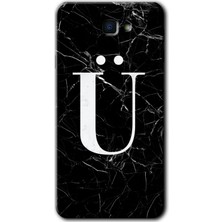Gramaphone Galaxy J7 Prime 2 Kılıf Hd Desen Baskılı Arka Kapak + Kırılmaz Cam - Siyah Mermer Desenli Ü Harfi
