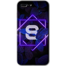 Gramaphone Apple iPhone 7 Plus Kılıf Hd Desen Baskılı Arka Kapak + Kırılmaz Cam - Dark Neon Yaprak S Harfi