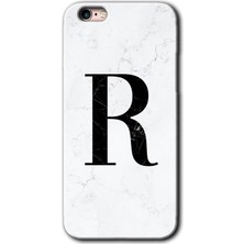 iPhone 6s Kılıf Hd Desen Baskılı Arka Kapak + Kırılmaz Cam - Beyaz Mermer Desenli R Harfi