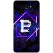 Galaxy J7 Prime Kılıf Hd Desen Baskılı Arka Kapak + Kırılmaz Cam - Dark Neon Yaprak B Harfi
