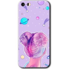 iPhone 5s Kılıf Hd Desen Baskılı Arka Kapak + Esnek Nano Cam - Uzaylı Kız