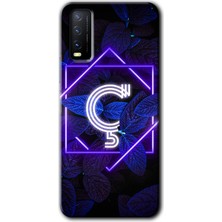 Gramaphone Vivo Y20 Kılıf Hd Desen Baskılı Arka Kapak - Dark Neon Yaprak Ç Harfi