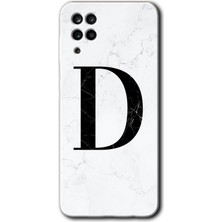 Galaxy M12 Kılıf Hd Desen Baskılı Arka Kapak + Kırılmaz Cam - Beyaz Mermer Desenli D Harfi
