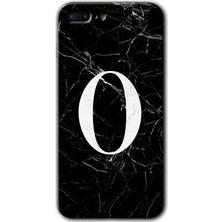 Gramaphone Apple iPhone 7 Plus Kılıf Hd Desen Baskılı Arka Kapak + Kırılmaz Cam - Siyah Mermer Desenli O Harfi