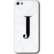 Gramaphone Apple iPhone 5s Kılıf Hd Desen Baskılı Arka Kapak + Esnek Nano Cam - Beyaz Mermer Desenli J Harfi