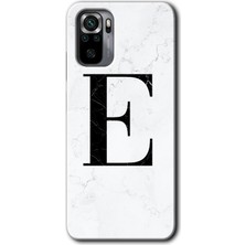 Gramaphone Redmi Note 10S Kılıf Hd Desen Baskılı Arka Kapak - Beyaz Mermer Desenli E Harfi