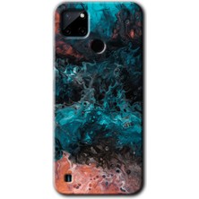 Gramaphone Realme C21 Kılıf Hd Desen Baskılı Arka Kapak + Esnek Nano Cam - Liquid Colorfull