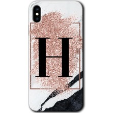 Gramaphone Apple iPhone Xs Max Kılıf Hd Desen Baskılı Arka Kapak - Pembe Mermer Desenli H Harfi