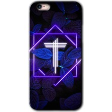 Gramaphone Apple iPhone 6s Plus Kılıf Hd Desen Baskılı Arka Kapak + Kırılmaz Cam - Dark Neon Yaprak T Harfi