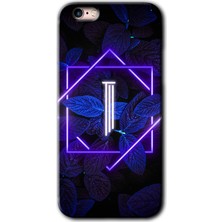 Gramaphone Apple iPhone 6s Plus Kılıf Hd Desen Baskılı Arka Kapak + Kırılmaz Cam - Dark Neon Yaprak I Harfi