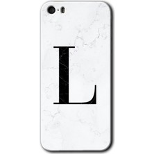 Gramaphone Apple iPhone 5s Kılıf Hd Desen Baskılı Arka Kapak + Esnek Nano Cam - Beyaz Mermer Desenli L Harfi