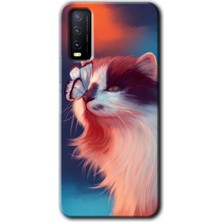 Gramaphone Vivo Y11S Kılıf Hd Desen Baskılı Arka Kapak - Cat Butterfly