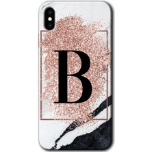 Gramaphone Apple iPhone x Kılıf Hd Desen Baskılı Arka Kapak - Pembe Mermer Desenli B Harfi