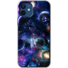 Gramaphone Apple iPhone 12 Kılıf Hd Desen Baskılı Arka Kapak + Kırılmaz Cam - Gezegen Karışımı