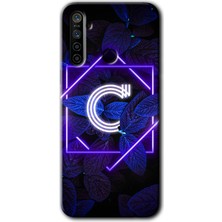 Realme 6i Kılıf Hd Desen Baskılı Arka Kapak - Dark Neon Yaprak C Harfi