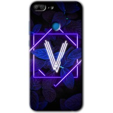 Honor 9 Lite Kılıf Hd Desen Baskılı Arka Kapak + Kırılmaz Cam - Dark Neon Yaprak V Harfi