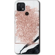 Gramaphone Oppo A15S Kılıf Hd Desen Baskılı Arka Kapak + Kırılmaz Cam - Simli Mermer