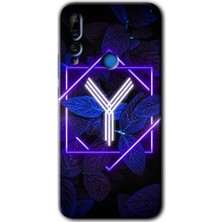 Huawei Y9 Prime 2019 Kılıf Hd Desen Baskılı Arka Kapak + Esnek Nano Cam - Dark Neon Yaprak Y Harfi