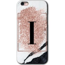 iPhone 6s Plus Kılıf Hd Desen Baskılı Arka Kapak + Kırılmaz Cam - Pembe Mermer Desenli I Harfi