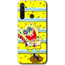 Realme 6i Kılıf Hd Desen Baskılı Arka Kapak + Esnek Nano Cam - Aşık Sünger Bob