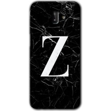Galaxy J8 Kılıf Hd Desen Baskılı Arka Kapak + Esnek Nano Cam - Siyah Mermer Desenli Z Harfi