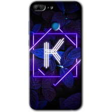 Gramaphone Honor 9 Lite Kılıf Hd Desen Baskılı Arka Kapak + Esnek Nano Cam - Dark Neon Yaprak K Harfi
