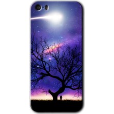 iPhone 5s Kılıf Hd Desen Baskılı Arka Kapak + Kırılmaz Cam - Uzay Silüet