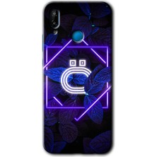 Huawei P20 Lite Kılıf Hd Desen Baskılı Arka Kapak + Esnek Nano Cam - Dark Neon Yaprak Ö Harfi