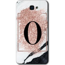 Galaxy J7 Prime 2 Kılıf Hd Desen Baskılı Arka Kapak + Kırılmaz Cam - Pembe Mermer Desenli O Harfi