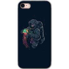 iPhone 7 Kılıf Hd Desen Baskılı Arka Kapak + Kırılmaz Cam - Astronot Kıyafeti