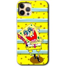 iPhone 12 Pro Max Kılıf Hd Desen Baskılı Arka Kapak + Kırılmaz Cam - Aşık Sünger Bob
