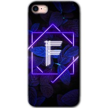 iPhone 7 Kılıf Hd Desen Baskılı Arka Kapak + Kırılmaz Cam - Dark Neon Yaprak F Harfi