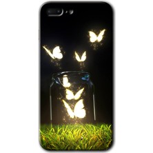 iPhone 7 Plus Kılıf Hd Desen Baskılı Arka Kapak + Kırılmaz Cam - Işıklı Kelebekler