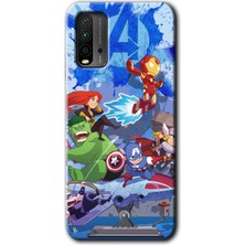 Poco M3 Kılıf Hd Desen Baskılı Arka Kapak + Kırılmaz Cam - Avengers Cartoon