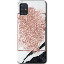 Gramaphone Galaxy A51 Kılıf Hd Desen Baskılı Arka Kapak + Kırılmaz Cam - Simli Mermer