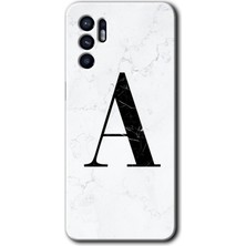 Oppo Reno 6 Kılıf Hd Desen Baskılı Arka Kapak + Kırılmaz Cam - Beyaz Mermer Desenli A Harfi