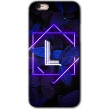 Gramaphone Apple iPhone 6 Kılıf Hd Desen Baskılı Arka Kapak + Esnek Nano Cam - Dark Neon Yaprak L Harfi