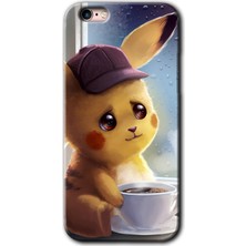 iPhone 6 Plus Kılıf Hd Desen Baskılı Arka Kapak + Esnek Nano Cam - Üzgün Pikaçu