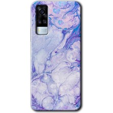 Gramaphone Vivo Y51A Kılıf Hd Desen Baskılı Arka Kapak + Kırılmaz Cam - Spots Lilac