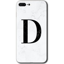 Gramaphone Apple iPhone 7 Plus Kılıf Hd Desen Baskılı Arka Kapak + Kırılmaz Cam - Beyaz Mermer Desenli D Harfi