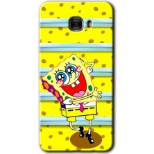 Galaxy C9 Pro Kılıf Hd Desen Baskılı Arka Kapak + Kırılmaz Cam - Aşık Sünger Bob