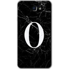 Galaxy J7 Prime Kılıf Hd Desen Baskılı Arka Kapak + Kırılmaz Cam - Siyah Mermer Desenli O Harfi