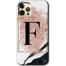 Gramaphone Apple iPhone 11 Pro Max Kılıf Hd Desen Baskılı Arka Kapak + Kırılmaz Cam - Pembe Mermer Desenli F Harfi