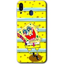 Gramaphone Galaxy M10S Kılıf Hd Desen Baskılı Arka Kapak + Kırılmaz Cam - Aşık Sünger Bob